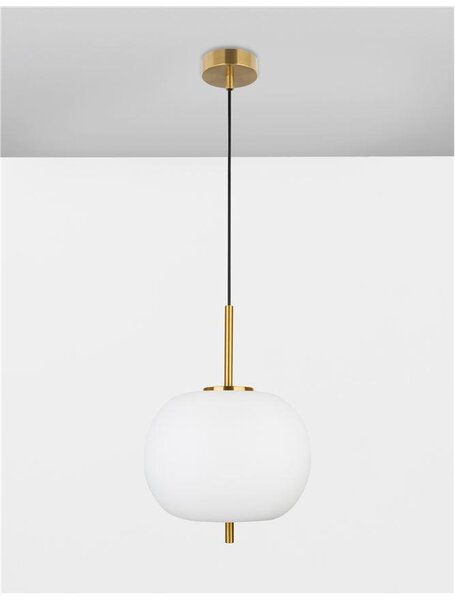 Nova Luce Závěsné svítidlo LATO opálové sklo antický mosazný kov černý kabel E27 1x12W