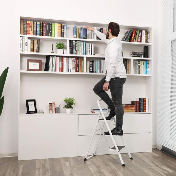 Skládací schůdky STEP, 3 stupně, max. 150 kg, bílá/černá SongmicsHome