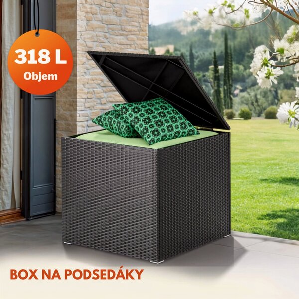 Polyratanový úložný box RICCO, 318L, 75x75x70 cm, černá Casaria
