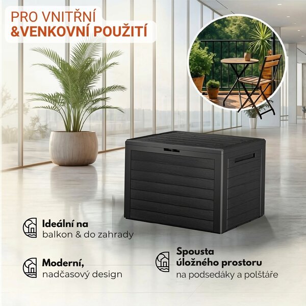 Zahradní úložný box WOODEBOX, 190L, 78x44x55cm, antracitová Prosperplast