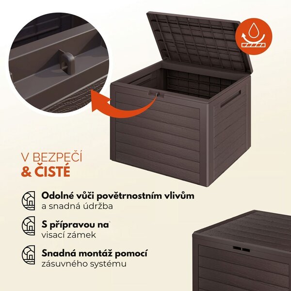 Úložný box WOODEBOX, 190L, 78x44x55cm, tmavě hnědá Prosperplast