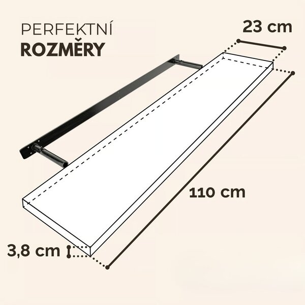 Nástěnná police FIGO + konzole, 110cm, černá Casaria