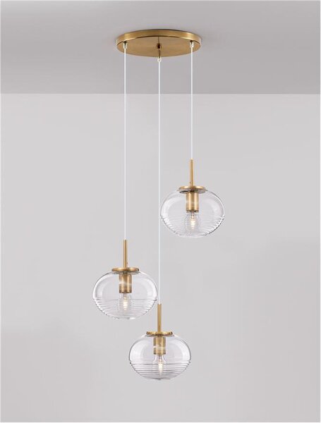 Nova Luce Závěsné svítidlo MAEVE čiré sklo bílá kabel mosazný zlatý kov E27 3x12W
