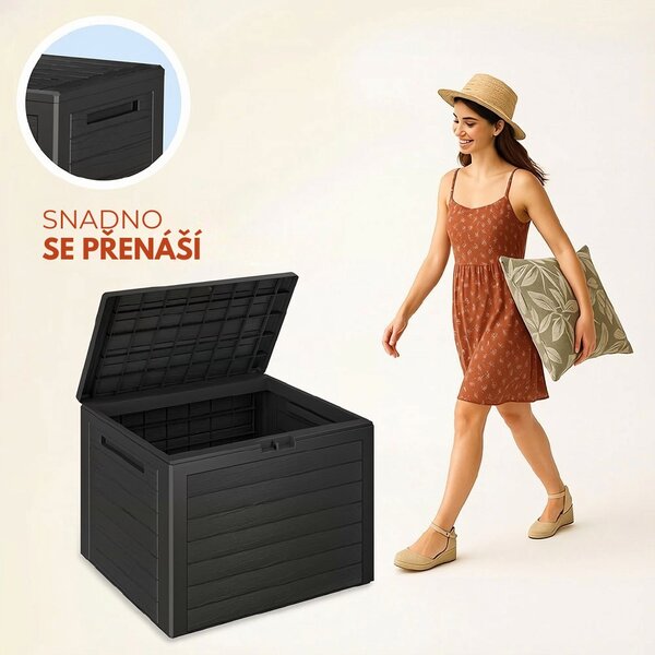 Zahradní úložný box WOODEBOX, 190L, 78x44x55cm, antracitová Prosperplast
