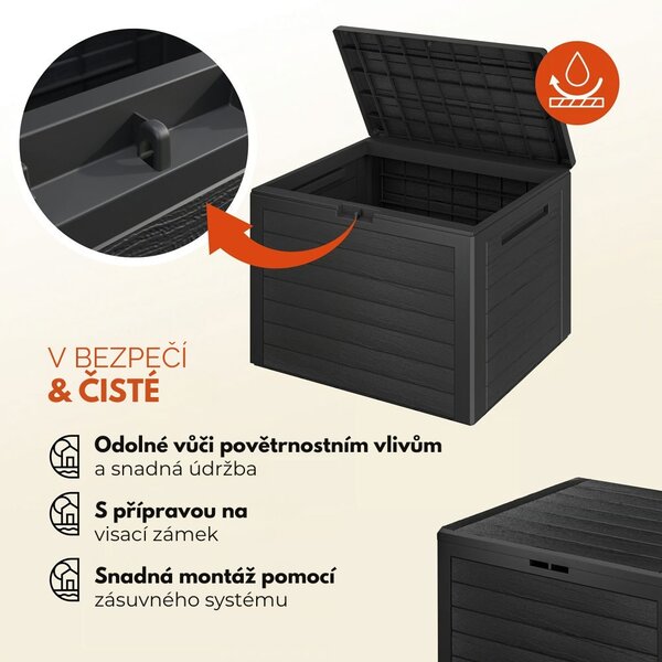 Zahradní úložný box WOODEBOX, 190L, 78x44x55cm, antracitová Prosperplast