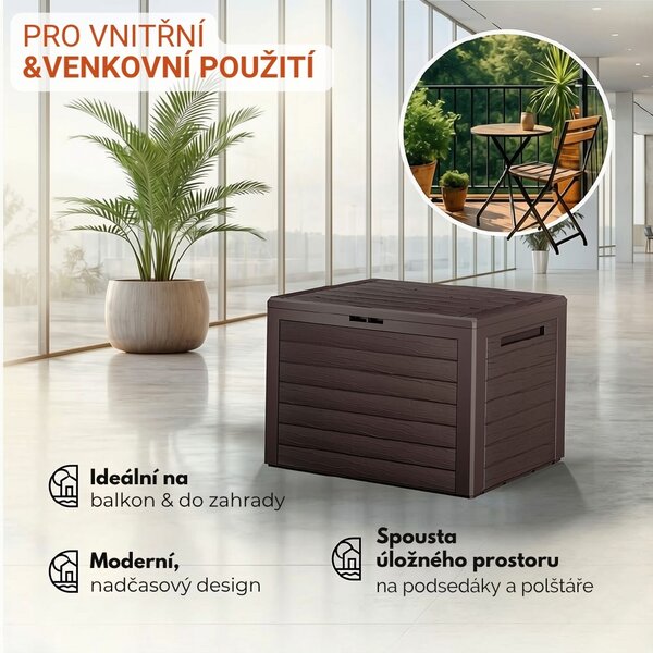Úložný box WOODEBOX, 190L, 78x44x55cm, tmavě hnědá Prosperplast