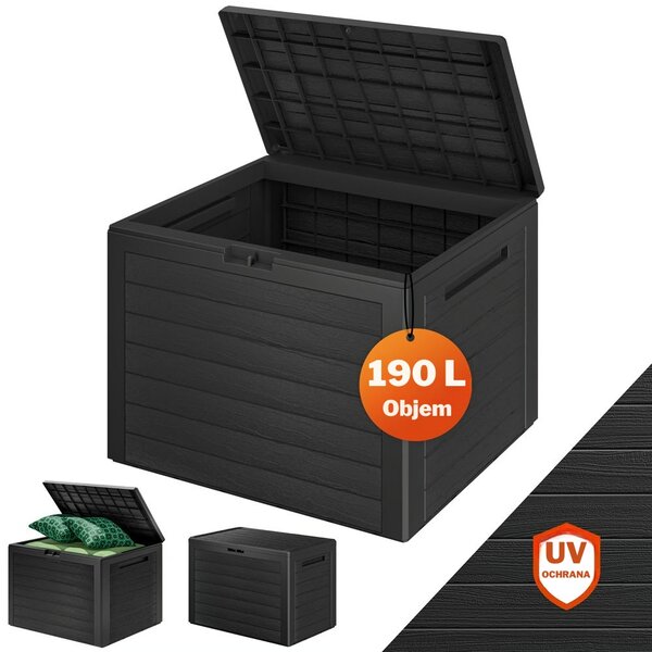 Zahradní úložný box WOODEBOX, 190L, 78x44x55cm, antracitová Prosperplast