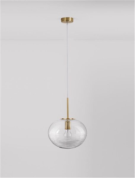 Nova Luce Závěsné svítidlo MAEVE čiré sklo bílá kabel mosazný zlatý kov E27 1x12W