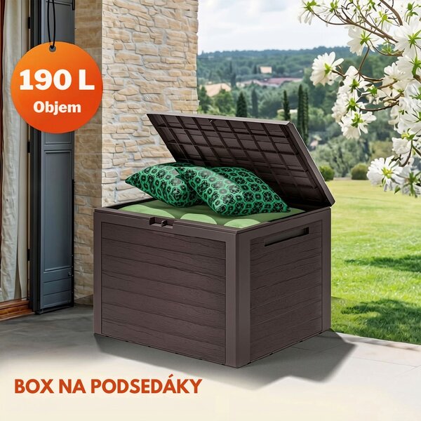 Úložný box WOODEBOX, 190L, 78x44x55cm, tmavě hnědá Prosperplast