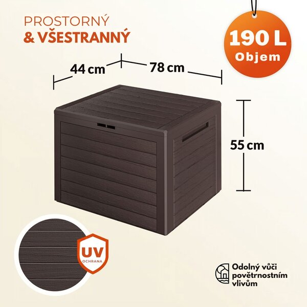 Úložný box WOODEBOX, 190L, 78x44x55cm, tmavě hnědá Prosperplast