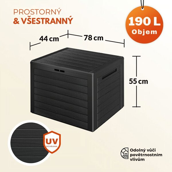 Zahradní úložný box WOODEBOX, 190L, 78x44x55cm, antracitová Prosperplast