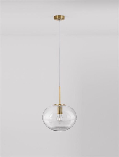 Nova Luce Závěsné svítidlo MAEVE čiré sklo bílá kabel mosazný zlatý kov E27 1x12W