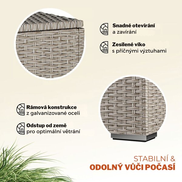 Polyratanový úložný box RICCO, 318L, 75x75x70cm, krémová Casaria