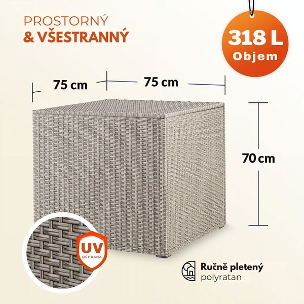 Polyratanový úložný box RICCO, 318L, 75x75x70cm, krémová Casaria
