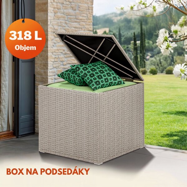 Polyratanový úložný box RICCO, 318L, 75x75x70cm, krémová Casaria