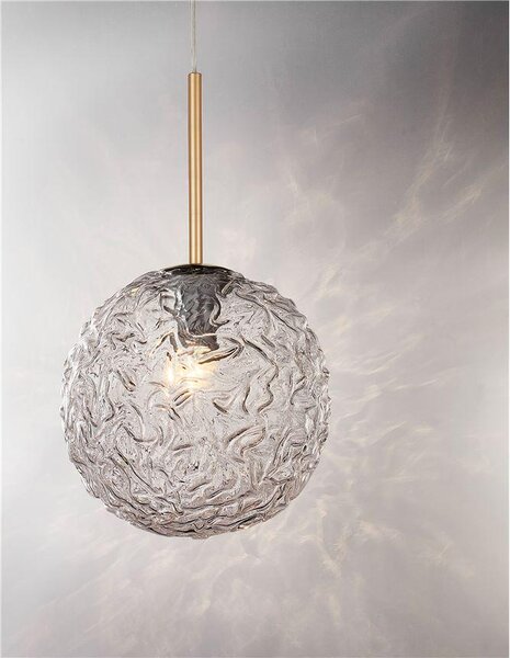 Nova Luce Závěsné svítidlo MIRANO čiré strukturované sklo a broušená zlatá Ocel E27 1x12W