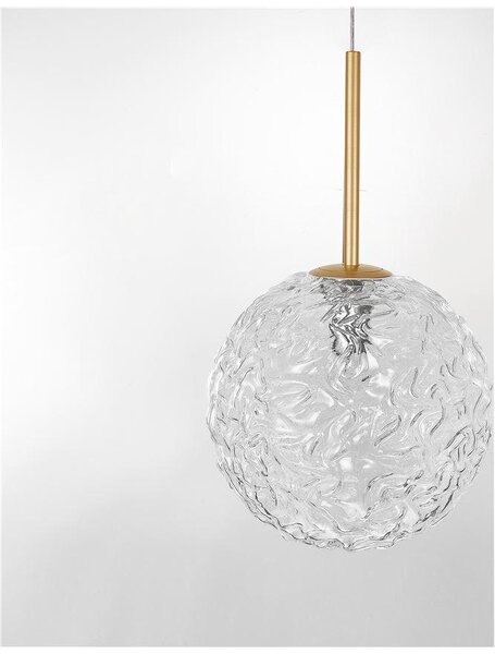 Nova Luce Závěsné svítidlo MIRANO čiré strukturované sklo a broušená zlatá Ocel E27 1x12W