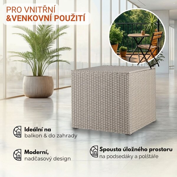 Polyratanový úložný box RICCO, 318L, 75x75x70cm, krémová Casaria