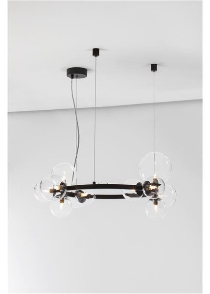 Nova Luce Závěsné svítidlo ODILLIA matný černý kov a sklo G9 11x6W