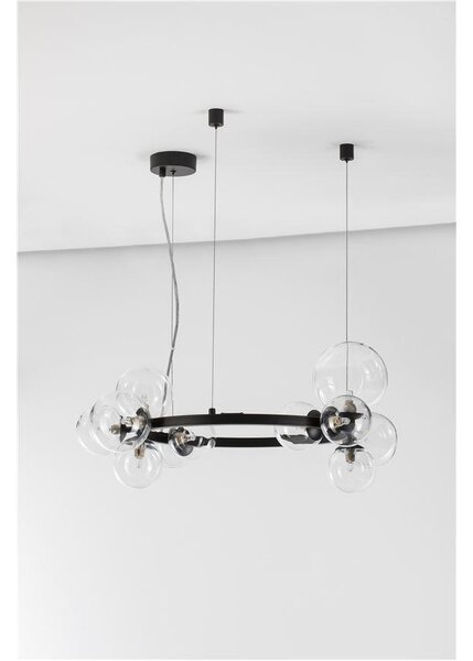 Nova Luce Závěsné svítidlo ODILLIA matný černý kov a sklo G9 11x6W