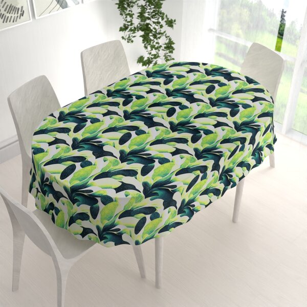 Biante Dekorační oválný ubrus Rongo RGP-505 Velké zelené listy 50x100 cm