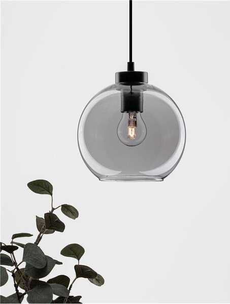 Nova Luce Závěsné svítidlo PALMER kouřové sklo černý kabel černá kovová základna E27 1x12W