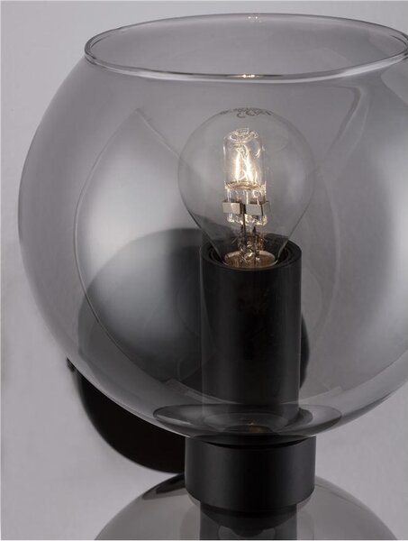 Nova Luce Nástěnné svítidlo PALMER kouřové sklo černá kovová základna E14 2x5W