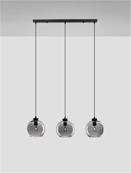 Nova Luce Závěsné svítidlo PALMER kouřové sklo černý kabel černá kovová základna E27 3x12W