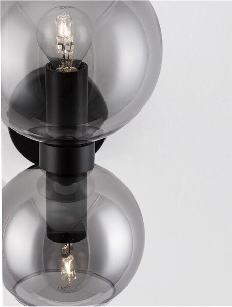 Nova Luce Nástěnné svítidlo PALMER kouřové sklo černá kovová základna E14 2x5W