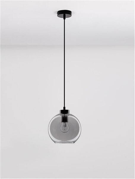 Nova Luce Závěsné svítidlo PALMER kouřové sklo černý kabel černá kovová základna E27 1x12W