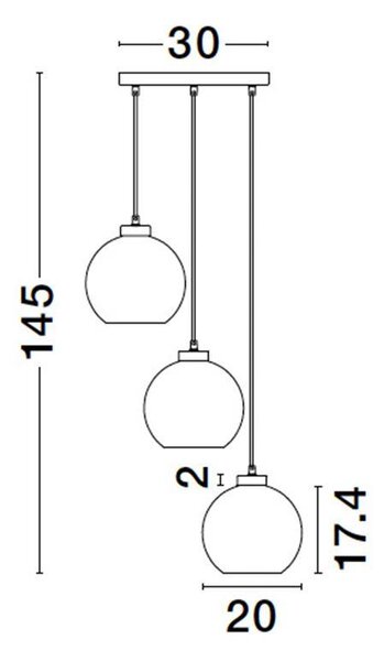 Nova Luce Závěsné svítidlo PALMER kouřové sklo černý kabel černá kovová základna E27 3x12W
