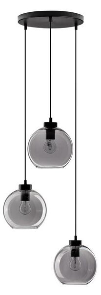 Nova Luce Závěsné svítidlo PALMER kouřové sklo černý kabel černá kovová základna E27 3x12W