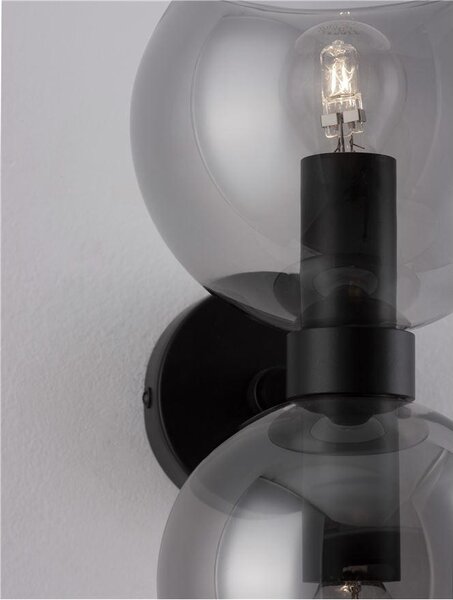 Nova Luce Nástěnné svítidlo PALMER kouřové sklo černá kovová základna E14 2x5W