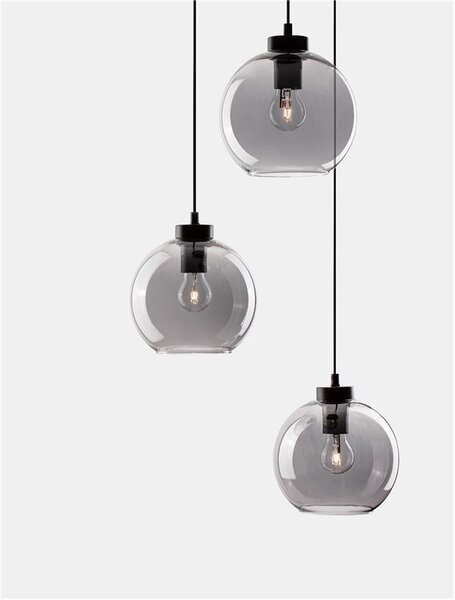 Nova Luce Závěsné svítidlo PALMER kouřové sklo černý kabel černá kovová základna E27 3x12W