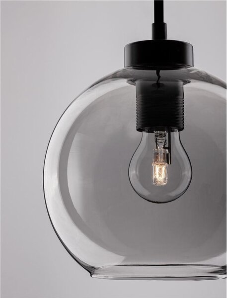 Nova Luce Závěsné svítidlo PALMER kouřové sklo černý kabel černá kovová základna E27 1x12W