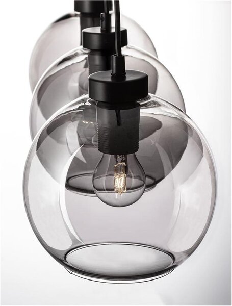 Nova Luce Závěsné svítidlo PALMER kouřové sklo černý kabel černá kovová základna E27 3x12W