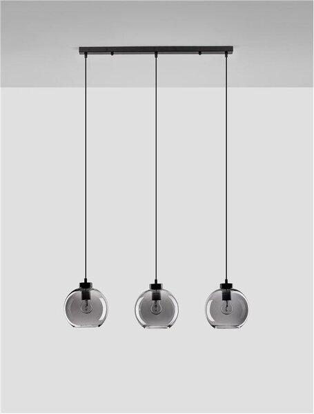 Nova Luce Závěsné svítidlo PALMER kouřové sklo černý kabel černá kovová základna E27 3x12W