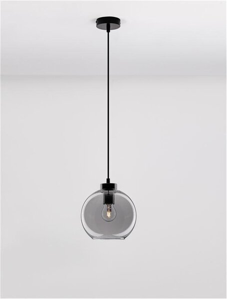 Nova Luce Závěsné svítidlo PALMER kouřové sklo černý kabel černá kovová základna E27 1x12W