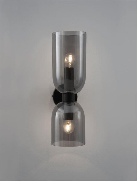 Nova Luce Nástěnné svítidlo PALMER kouřové sklo černá kovová základna E14 2x5W