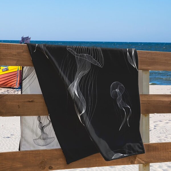 Černobílá plážová osuška 90x180 cm Jellyfish – DecoKing