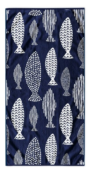 Tmavě modrá plážová osuška 90x180 cm Fish – DecoKing