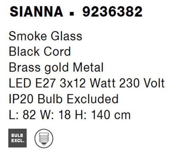 Nova Luce Závěsné svítidlo SIANNA kouřové sklo mosazný zlatý kov E27 3x12W