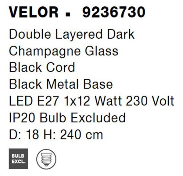 Nova Luce Závěsné svítidlo VELOR dvouvrstvé šampaň sklo E27 1x12W