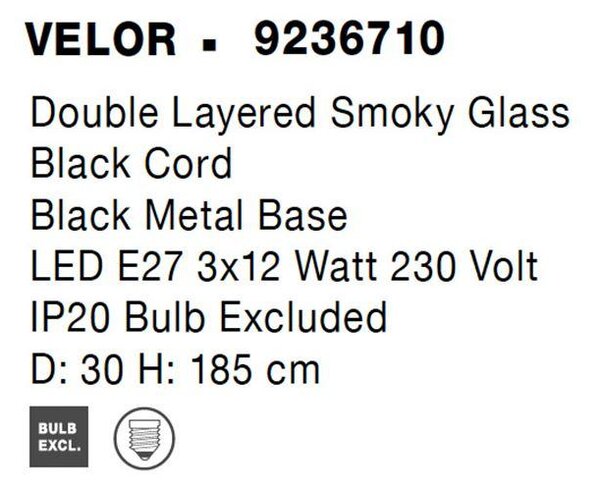 Nova Luce Závěsné svítidlo VELOR dvouvrstvé kouřové sklo E27 3x12W