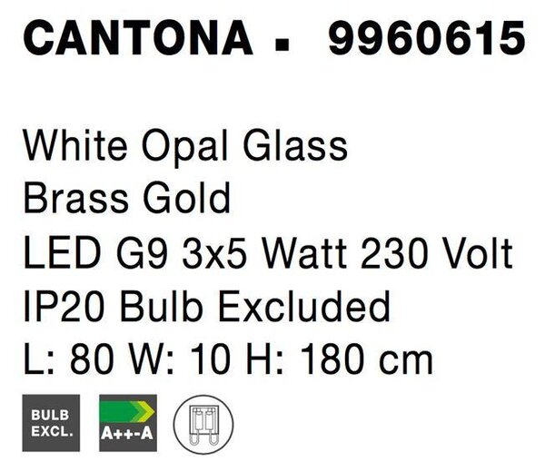 Nova Luce Závěsné svítidlo CANTONA bílé opálové sklo mosaz zlatá G9 3x5W