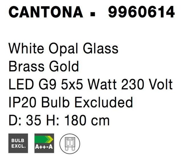 Nova Luce Závěsné svítidlo CANTONA bílé opálové sklo mosaz zlatá G9 5x5W