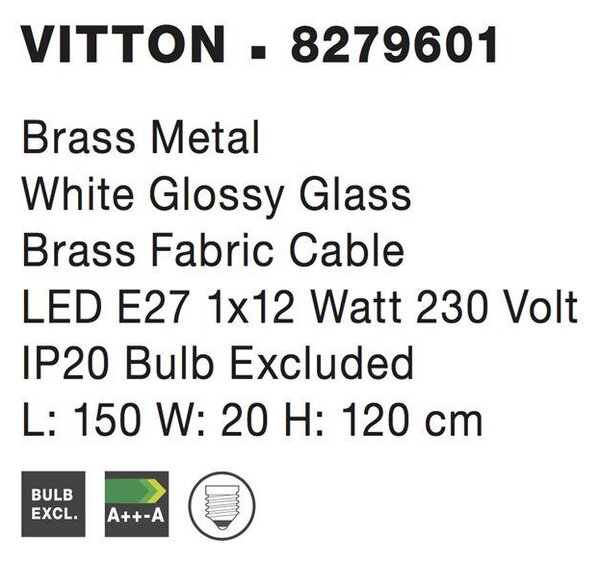Nova Luce Závěsné svítidlo VITTON mosazný kov bílé lesklé sklo E14 1x5W