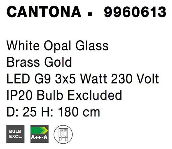 Nova Luce Závěsné svítidlo CANTONA bílé opálové sklo mosaz zlatá G9 3x5W