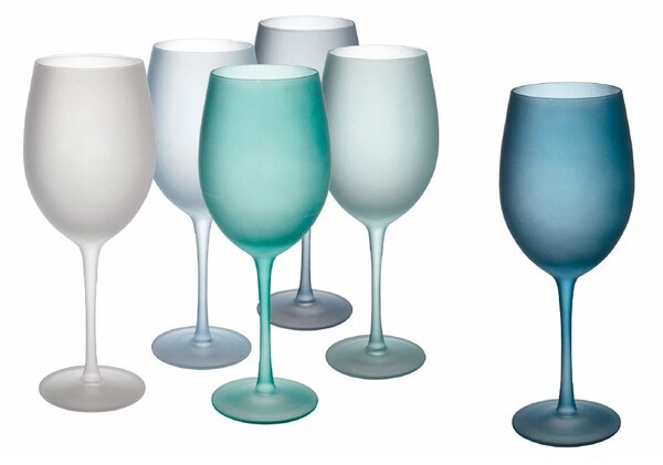 VILLA D’ESTE HOME Set sklenic na víno Happy Hour Ocean 6 kusů, odstíny modré, matný, 550 ml