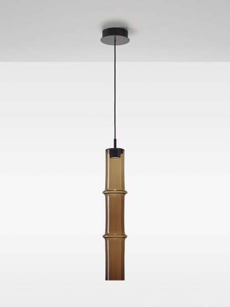 Brokis Designové závěsné svítidlo Bamboo forest double XL, PC1332 Stmívání, řízení: ON/OFF (bez stmívání), Barva skla: Hnědá kouřová - transparentní sklo, Povrchová úprava baldachýnu: Kov - černý matovaný komaxit se strukturou